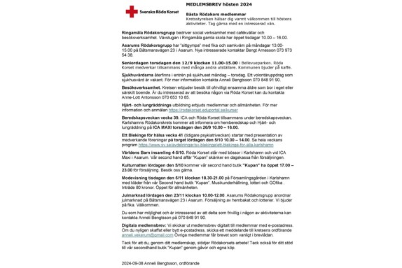 Medlemsbrev hösten 2024